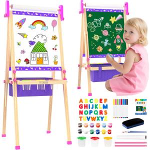 Art Easel for Kids 4-8,Kids Easel with Paper Roll and Art Supplies,Toddler Toys Ages for 5-7,Toddler Drawing Board Learning Eductional Toys for 4 5 6 7 8 Year Old Boy Girls Birthdays Gifts (Purple)