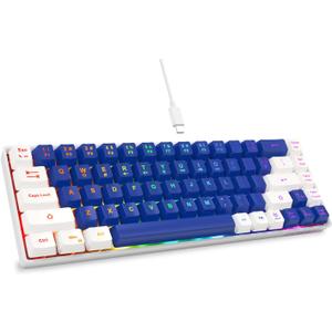 65% Gaming Keyboard, LED Backlit Mini Wired Keyboard, Ultra-Compact Anti-Ghosting No-Conflict 68 Keys Membrane Gaming Wired Keyboard for PC Laptop Windows Gamer(Blue-White)