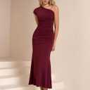 Summer One Shoulder Wedding Guest Dresses for Women Elegant Long Formal Bodycon Ruched Bridesmaid Midi Dress 2026 (S)