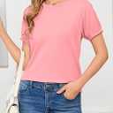 Womens Ruffle Short Sleeve T Shirts Summer Tops Trendy 2026 Dressy Casual Blouses Crew Neck Loose Basic Tees (L)
