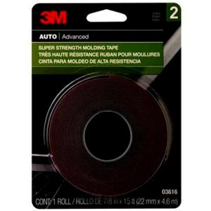 3M Super Strength Molding Tape 03616, 7/8 in x 15 ft, Heavy Duty Double-Sided Automotive Mounting Tape, Weather-Resistant Adhesive for Trim, Emblems, Moldings and Accessories (1 Roll)