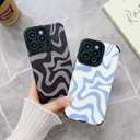 Designed for iPhone 13 Pro Max Phone Case, Soft PU Leather TPU and Cute Art Wavy Painted for Women Girls, Slim Protective Shockproof Compatible with iPhone Case (Grey, iPhone 13 Pro Max)