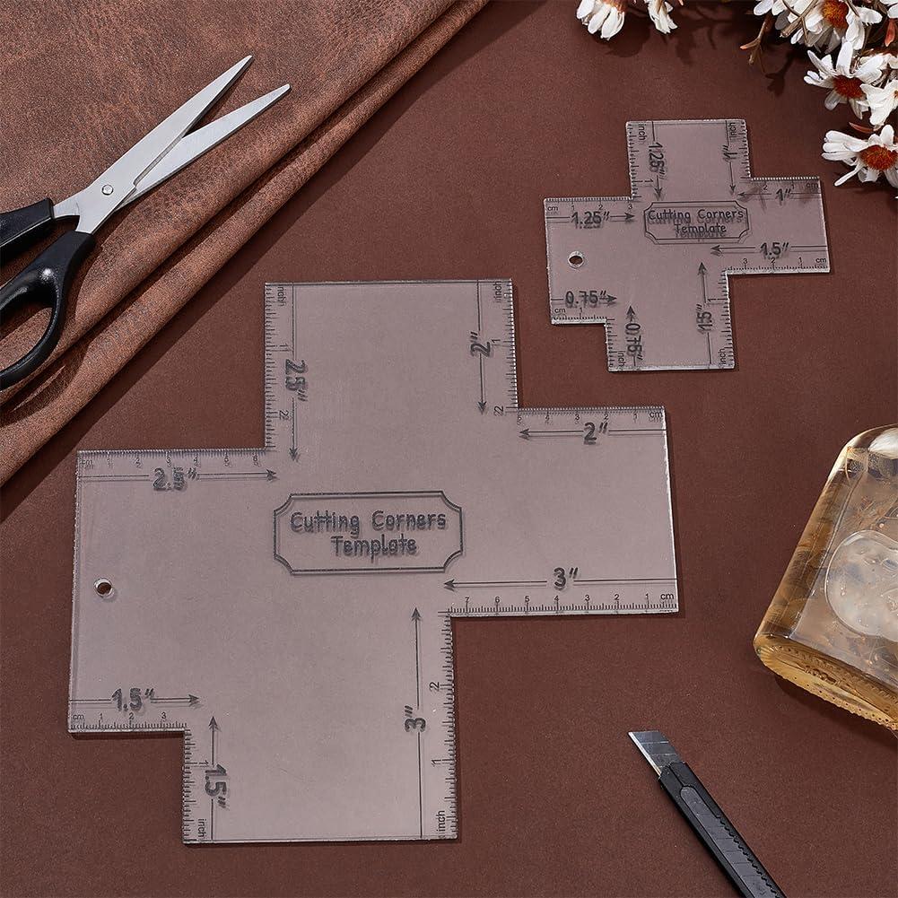 INFUNLY 2pcs Box Corner Template for Bag Making 7.8"/3.9" Cutting Corners Template Clear Acrylic Quilting Box Corner Stencil for Beginners Curve Bag Zip Pocket DIY Sewing