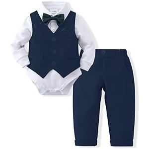 DISAUR Baby Boy Clothes Toddler Boy Outfits PCS Gentleman Dress Romper/Vest/Pants/Bow Tie Cotton Suit Sets, Size 18-24M