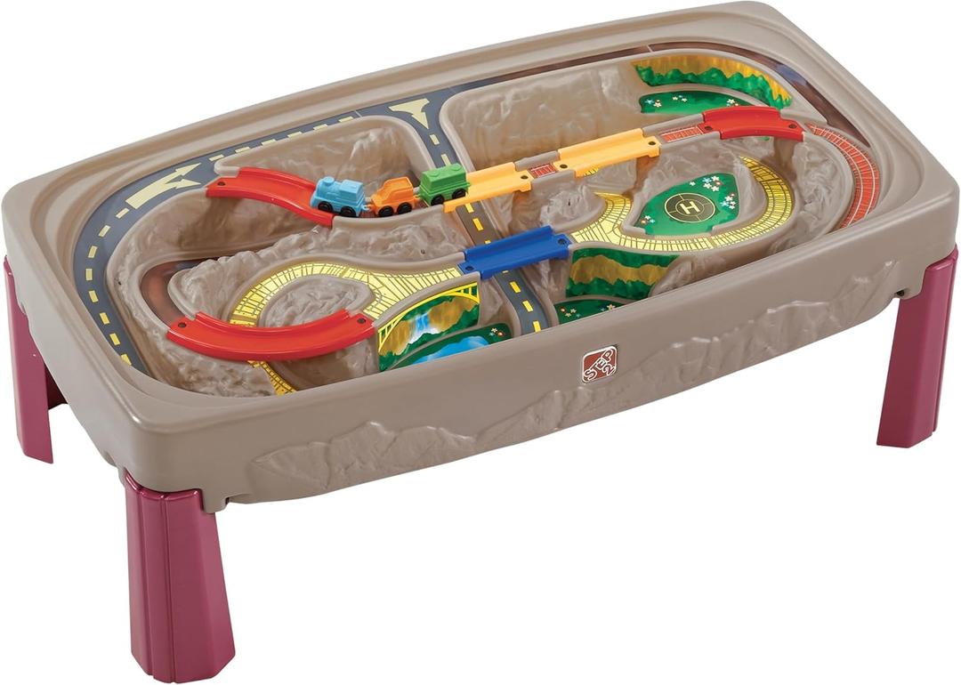 Step2 Deluxe Canyon Road Train & Track Table, Kids Activity Table for Cars, Cover Included, Made of Durable Plastic, Includes 3-Piece Train Set, For Toddlers 3+ Years Old, 16" H X 47" W X 26" D