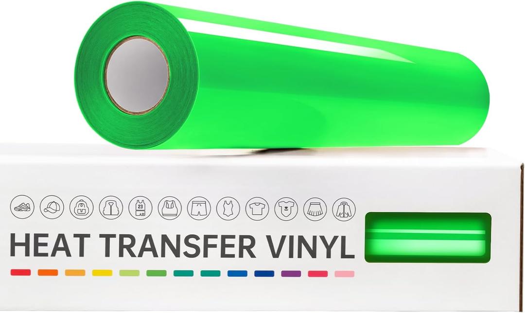 VinylRus Heat Transfer Vinyl-12 x 20ft Neon Green Iron on Vinyl Roll for Shirts, Fluorescent Green HTV Vinyl for Silhouette Cameo,Easy to Cut & Weed