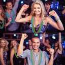 16pcs Teal Plastic Round Beaded Necklaces, 33inch Mardi Gras Party Decoration Supplies