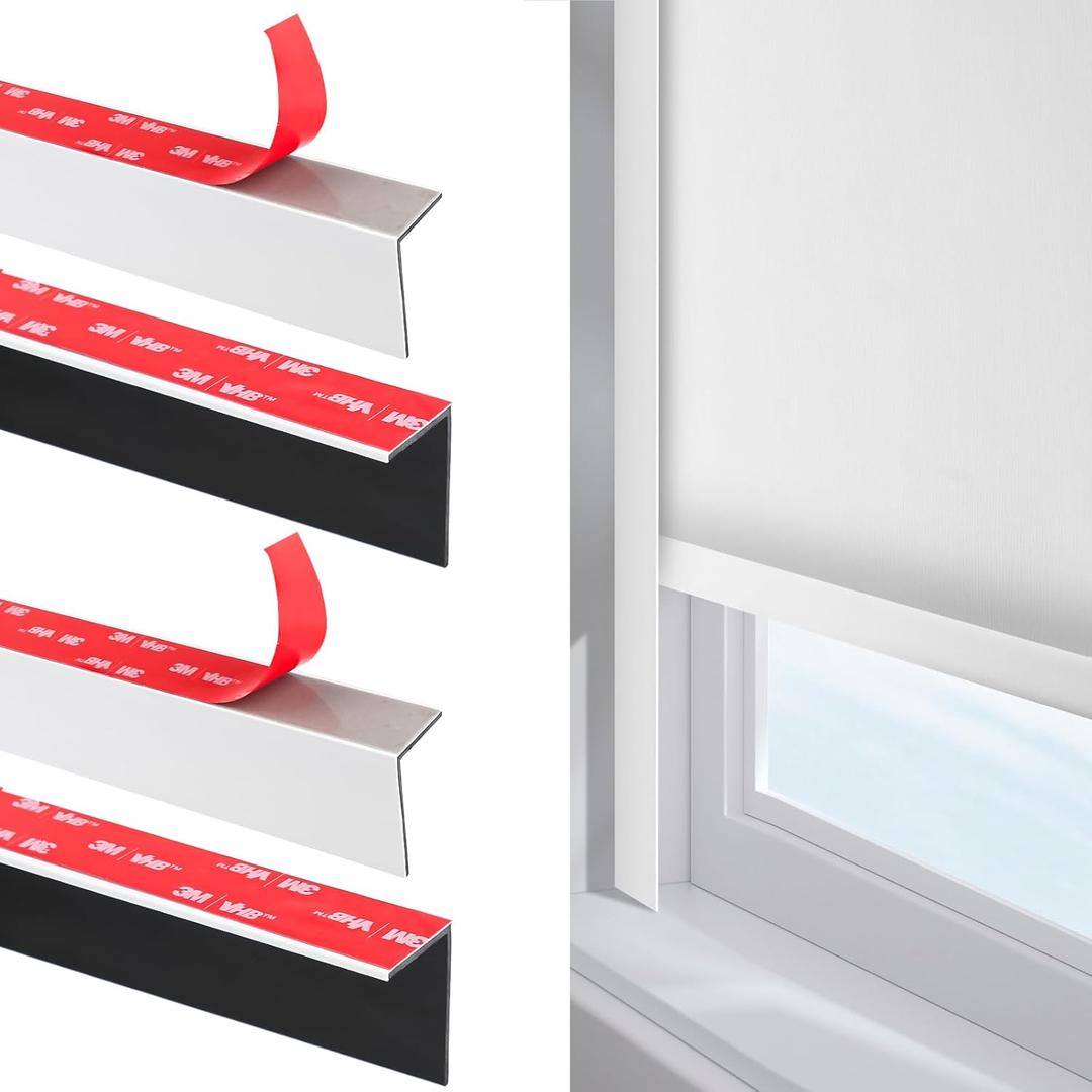 100% Blackout PVC Light Blocking Strip for Window Shades and Blinds Both Sides Tracks for Blackout Shades Easy to Install for BedroomGreat for Bedroom Nursery (L-Shaped White-4pcs, 58.5") (58.5", L-Shaped White-4pcs)