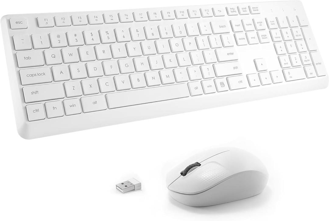 Wireless Keyboard and Mouse Combo for Windows, 2.4G Full-Sized External Cordless Computer Keyboard Mouse Combo for Laptop PC Desktop Chrome Mac, Number Pad 1600 DPI Silent Mouse USB Receiver (White)