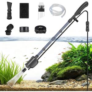 Electric Aquarium Vacuum Gravel Cleaner, 36W Electric Fish Tank Cleaning Tools with Strong Suction for Automatic Water Change Algae Filter Water Circulation Wash Sand 580GPH (Black) (Black)