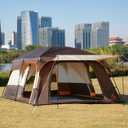 KTT Extra Large Tent 14 Person, Family Cabin Tents, 2 Rooms, 3 Doors and 3 Windows with Mesh, Straight Wall, Waterproof, Double Layer, Big Tent for Outdoor, Picnic, Camping, Family Gathering(Brown)