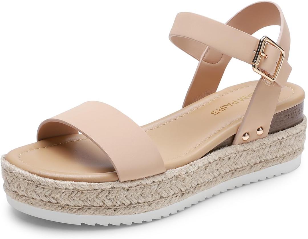 DREAM PAIRS Women's Platform Espadrilles Wedge Sandals, Comfortable Open Toe One Band Sandals for Women Dressy Casual Summer (8, Nude)
