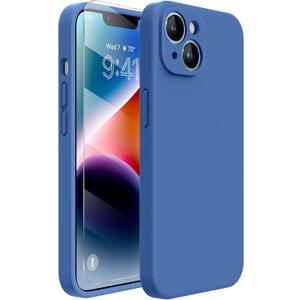 Miracase Designed for iPhone 14 Case with Screen Protector,[Upgraded Enhanced Camera Protection],Shockproof Liquid Silicone Case with Microfiber Lining, 6.1 inch,Azure Blue