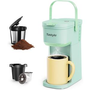 Single Serve One Cup Coffee Maker, for K Cups and Grounds, Mini Coffee Maker with Portable Handle, 6 to 12 Oz Brew Size, for Travel, Camping, Office, RV and Dorm, Oasis