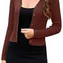Iandroiy Cropped Cardigan Bolero Shrug for Women Button Down Long Sleeve Knit Sweater for Dresses (X-Large, Coffee)