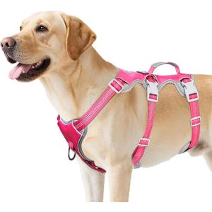 Huntboo Escape Proof Harness, No Slip Dog Harness Escape Proof, Reflective Harness with Handle, Breathable, Durable, Adjustable Vest for Large Dogs Walking, Training, and Running Gear (Rose red, L) 