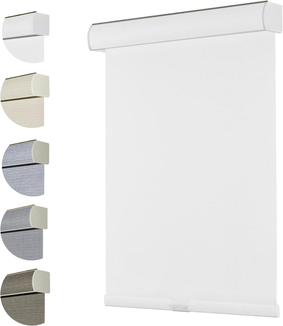 Persilux Free-Stop Cordless Window Blinds 100% Blackout Roller Shades with Textured Fabric (White, 27"W x 72"H) UV Protection Thermal Insulated Roller Blinds for Windows Shades for Home, Bedroom, Door