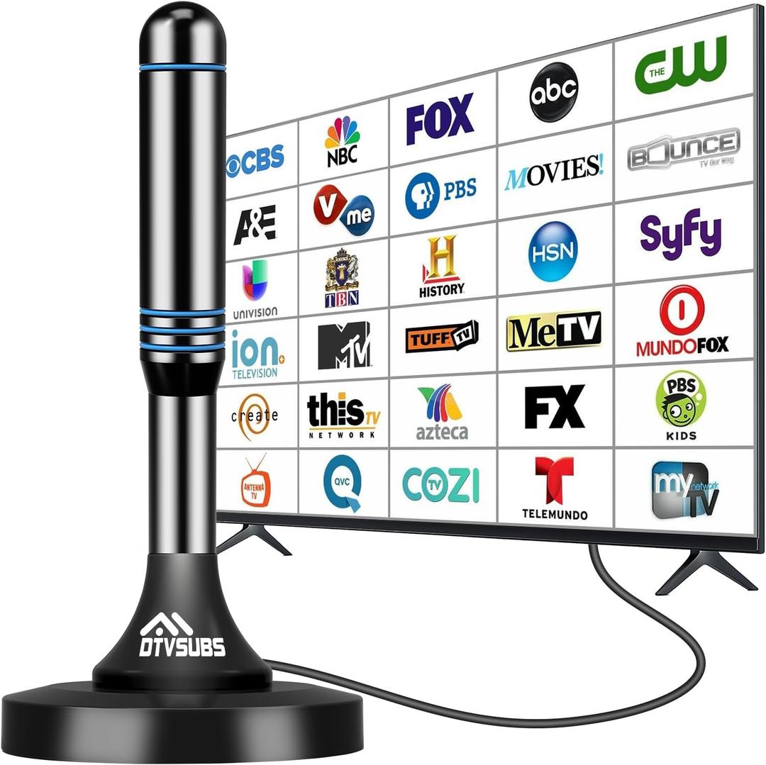 2026 Digital TV Antenna for Smart TV Indoor, 360 Long Range Reception for Local Channels, HDTV Antenna for TV Without Cable Supports 4K 1080P for Smart & Old TVs, Magnetic Base (Black Blue)