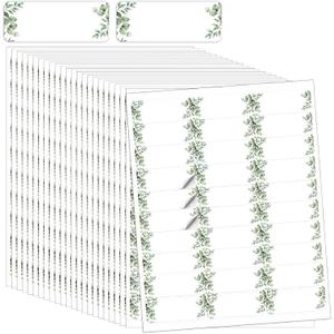 Lincia 20 Sheets 600 Pcs Wedding Greenery Leaf Address Labels Printable Elegant Eucalyptus Themed Self Adhesive Stickers Writable Paper Gift Tags for Envelope Printer Seal Mailing 1 x 2-5/8 Inch