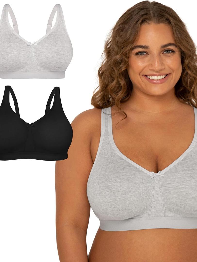 Fruit of The Loom Womens Plus Size Wireless Cotton Bra (38C, Heather Grey/Black Hue)
