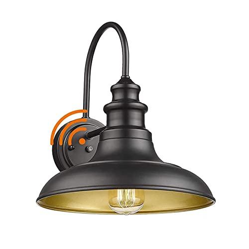Diyel Dusk to Dawn Sensor Outdoor Barn Light Fixture, 12.3 Inch Dome Outdoor Wall Sconce Farmhouse Wall Mount Lights Exterior Light Fixture Black Finish Industrial Wall Lantern for Porch, 1Pack