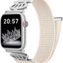 4 x Braided Stretchy Bands with Magnetic Clasp for Apple Watch Band 40mm 38mm 41mm 42mm 44mm 45mm 46mm 49mm, Bling Crown Designer Soft Nylon Sport Solo Loop for iWatch Series 10 9 8 7 6 5 4 3 Ultra 2 1 SE (HH-Starlight color)