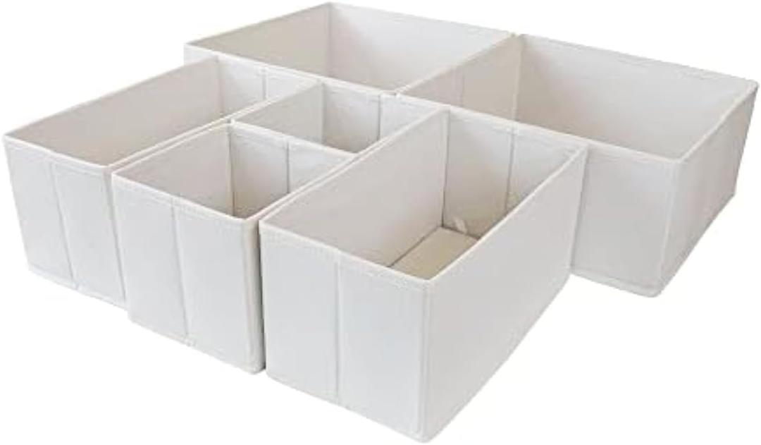 Drawer Organizer Clothes,Fabric Foldable Dresser Storage Organizer Bins for Underwear Bras Socks Undies Baby Dresser Nursery, 6 Pack (White)