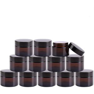 Encheng Cosmetic Jars, 40 Pack of 2oz Amber Round Glass Jars, with Inner Liners and black Lids,Empty Cosmetic Containers,Cream jars