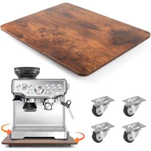 Sliding Tray for Coffee Maker, 360 Rolling Tray Appliance Slider with Wheels, Coffee Pot Slider Tray for Countertop Storage, Easily from Under The Cabinet (Brown, 12.5W x 16D)