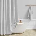 BTTN Boho Farmhouse Shower Curtain - Linen Rustic Heavy Duty Striped Fabric Shower Curtain Set with Tassel, Bohemian Vintage Country Cloth Shower Curtains for BathroomGrey72" W x 78" L (Pack of 1)
