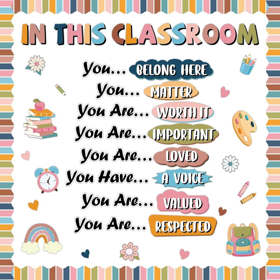 Boho Classroom Bulletin Board Decoration Set Back to School Motivational Bulletin Board Rainbow Affirmative Positive Class Wall Decor Positive Inspire Paper Cutout for Elementary Preschool