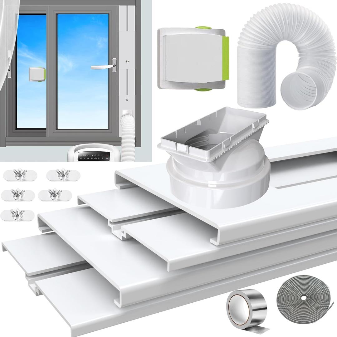 Aozzy portable air conditioner window kit with 5.9"AC Exhaust Hose,Security Lock &weather stripping,Universal 5.1/5.9"Coupler,ac window seal kit for vertical/horizontal sliding window fit for midea