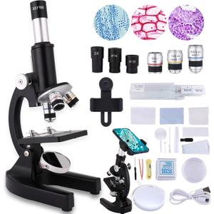 Microscope for Kids & Adults,40X-2000X Microscope with Phone Adapter & Slides Set,Suitable for Students School Lab and Home Education (black)