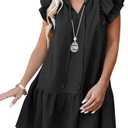 ANRABESS Womens Summer V-Neck Drawstring Ruffle Cap Short Sleeve Casual Shift Mini Dress with Pockets, Size XL