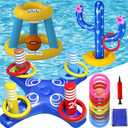 Max Fun Pool Toys Games Set, Inflatable Cross Ring Toss Games, Floating Pool Basketball Hoop, Inflatable Cactus Pool Floats for Kids Teens Adults Swimming Water Toys (3-Piece Set)