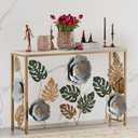 Vintage Console Table with Metal Flower Design, 47" Modern Faux Marble Entryway Table, Narrow Gold Sofa Table for Living Room, Hallway, Bedroom