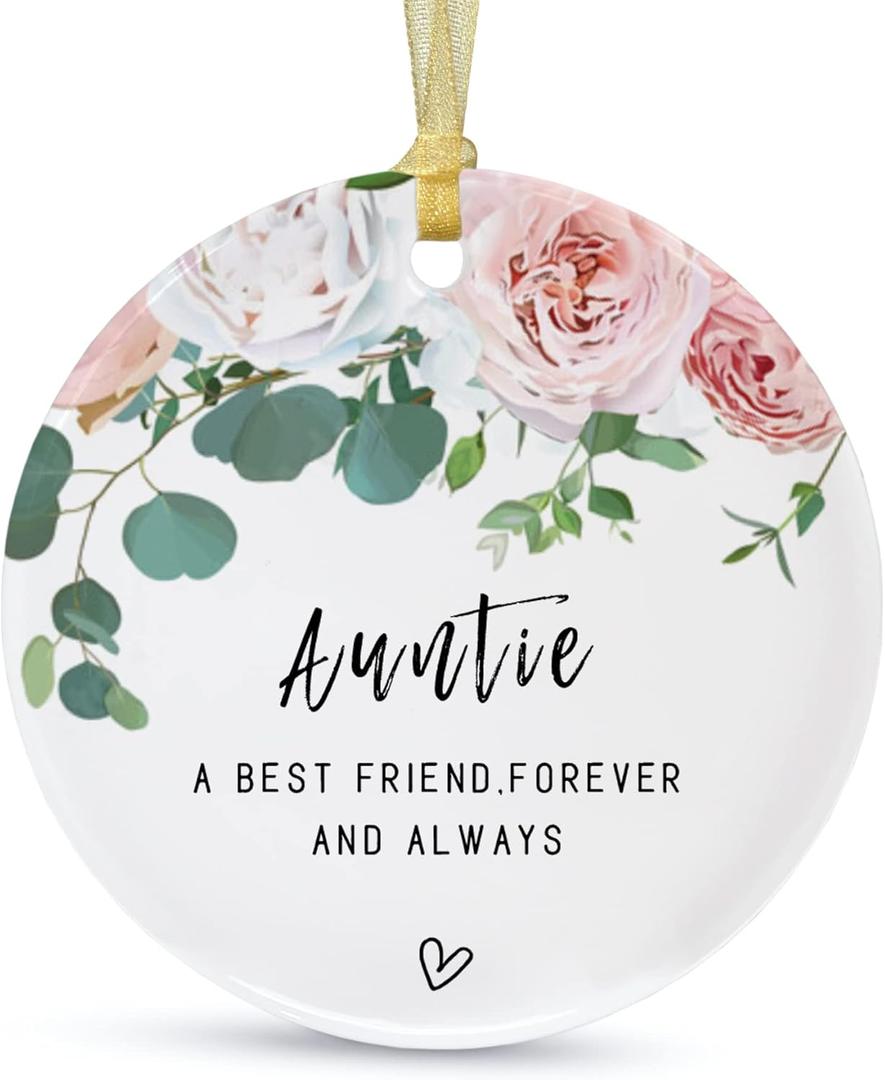 Auntie Ornaments 2026 from Niece Nephew,Great Aunt Pregnancy Ornaments, for Auntie,Aunt Ceramic Ornament Gifts Keepsake,Double-Sided Printing with Ribbon,Gift Box,Greeting Card