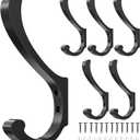 Hanging Coat Hooks Wall Mount - Heavy Duty (30LB), Large Coat Hanger Wall Hangers, Metal Hooks For Towels, Backpacks, Hats, Jackets, Keys, Bags, Robes, Dog Leashes (6 Pack) (Black)