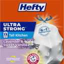 Hefty Ultra Strong 13 Gallon Trash Bags, Tall Kitchen Trash Bags 13 Gallon Size, Drawstring Closure, Continuous Odor Control, White, Lavender and Sweet Vanilla Scent, 80 Bags