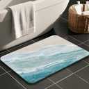 Coastal Beach Bathroom Mat Quick-Drying Non-Slip Rubber Bath Mats Super Absorbent Sand Wave Blue Teal Bath Mat Instant Dry Bathroom Rug in Front of The Kitchen Sink, Shower Room, Bathtub, 16"x24"