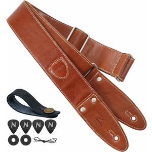 Nefelibata Guitar Strap, 2"Full Grain Leather Guitar Straps with Pick Pocket for Bass, Electric & Acoustic Guitar, Come with Guitar Picks,Strap Button and Strap Locks(Coffee Brown)