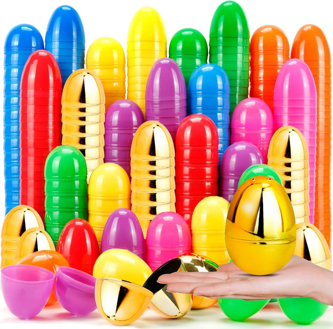 160Pcs Easter Eggs, 2.3" Fillable Colorful Mix Gold Plastic Easter Eggs Empty for Easter Hunt, Easter Basket Stuffers, Party Favor, Classroom Prize Supplies