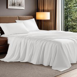 100% Long Staple Egyptian Cotton Sheet Set 4-Piece, 1000 Thread Count Queen Bed Sheets, Deep Pocket 16 Inch, Wrinkle & Shrinkage Resistant, Ultra Soft & Breathable(Queen, White)