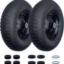 2-Pack 4.80/4.00-8" Pneumatic Wheelbarrow Wheel and Tires with 3"- 6" Center Hub and 3/4" Bushings for Wheelbarrow and Yard Cart Garden Wagon, Black