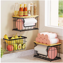 3 Pack Laundry Pantry Kitchen Organizers and Storage, 2 Pack Stackable Trash Bag Holder Under Sink Organizer & 1 Pack Wrap Organizer, Wall Mount Garbage Bag Holder with Bamboo Top for Onion Potato