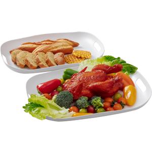 Extra Large Serving Platter, Set of 2, 18.75 x 14.375 x 2 Inch Large Melamine Serving Tray with Handle,Rectangular Serving Trays for Party, Big Turkey Platter, Dishwasher Safe, Matte White