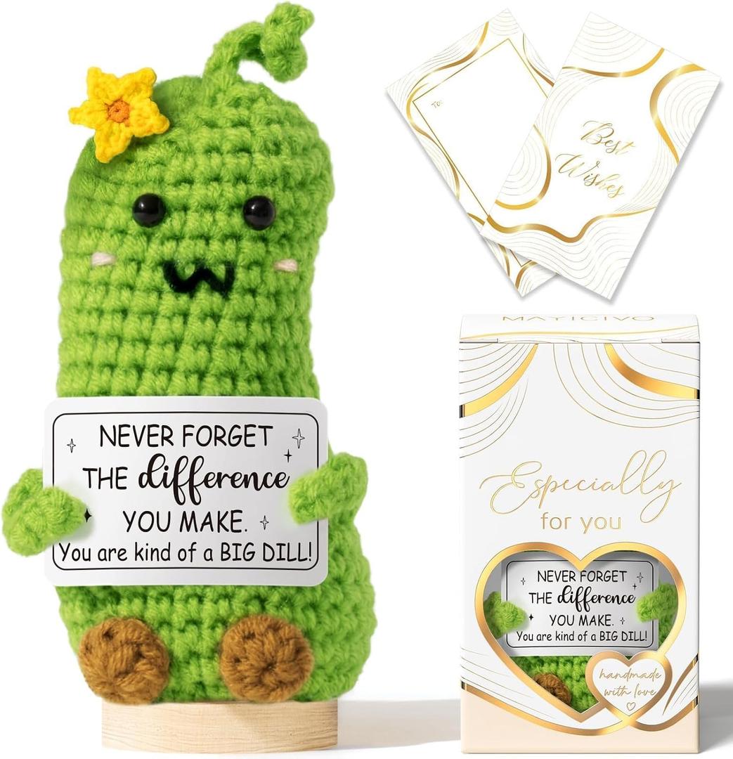 6 x Thank You Gifts for Women Emotional Support Crochet Plush, Administrative Professional Day Gifts Easter Basket, Handmade Pickle Crochet Employee Appreciation Gift Set for Teacher Women Coworkers Nurse