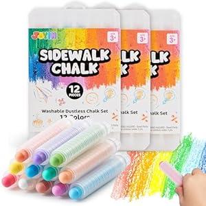 JOYIN 36 PCS Dustless Sidewalk Chalk for Kids with Holder, 12 Colors, NonToxic Washable Colored Chalk, School Supplies, Classroom Must Haves, Outdoor Toys