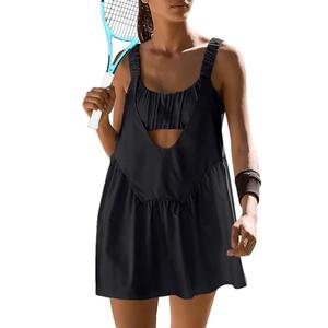 Sexyasasii Womens Black Tennis Dress Built in Bra and Shorts Pockets Casual Summer Workout Golf Dresses Athletic Outfits for Light Exercise XS