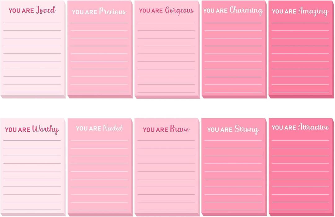 Eaasty 10 Pcs Pink Inspirational Sticky Notes 4x6 Inch Motivational Self Adhesive Sticky Note with Line Fun Positive Pad Gift Bulk for CNA Nurse Teacher Employee Coworker Office Study Supplies